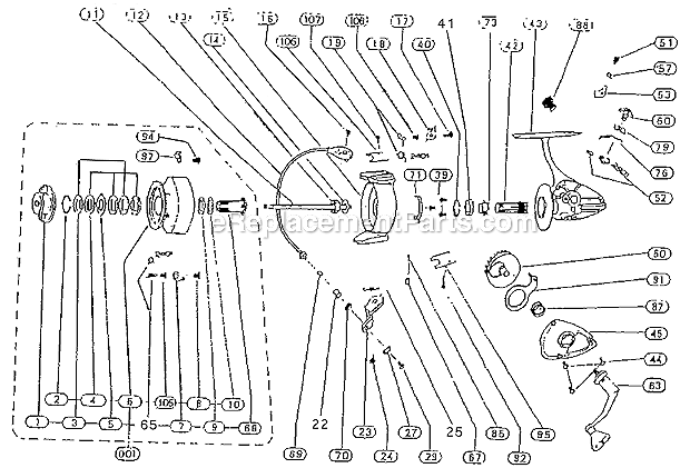 Page A Diagram and Parts List for 2499  Shakespeare Baitcast Reels