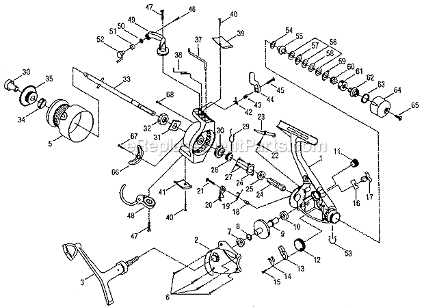 Page A Diagram and Parts List for 56R  Shakespeare Spinning Reels