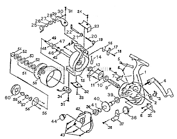 Page A Diagram and Parts List for 2555  Shakespeare Spincast Reels