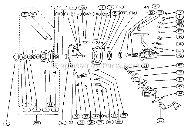 Page A Diagram and Parts List for 2201-025  Shakespeare Spinning Reels