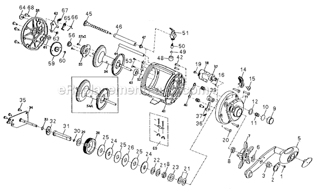 Page A Diagram and Parts List for T15LA  Shakespeare Baitcast Reels
