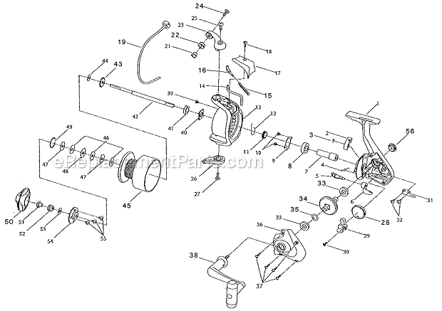 Page A Diagram and Parts List for 2560BWM  Shakespeare Spinning Reels