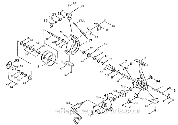 Page A Diagram and Parts List for CSA150  Shakespeare Spinning Reels