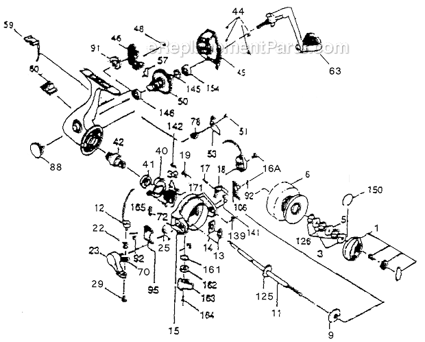Page A Diagram and Parts List for 2525  Shakespeare Spinning Reels