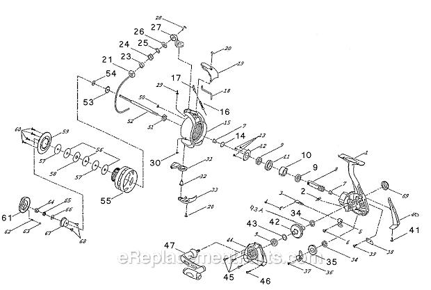 Page A Diagram and Parts List for 6635  Shakespeare Baitcast Reels
