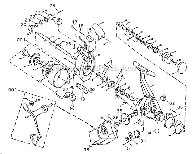 Page A Diagram and Parts List for 4535R  Shakespeare Baitcast Reels