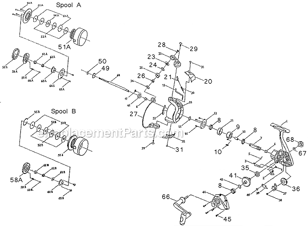 Page A Diagram and Parts List for S35  Shakespeare Baitcast Reels