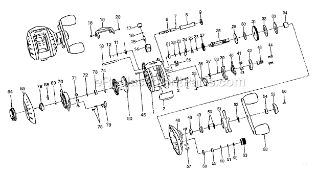 Page A Diagram and Parts List for SYNERGYLP  Shakespeare Baitcast Reels
