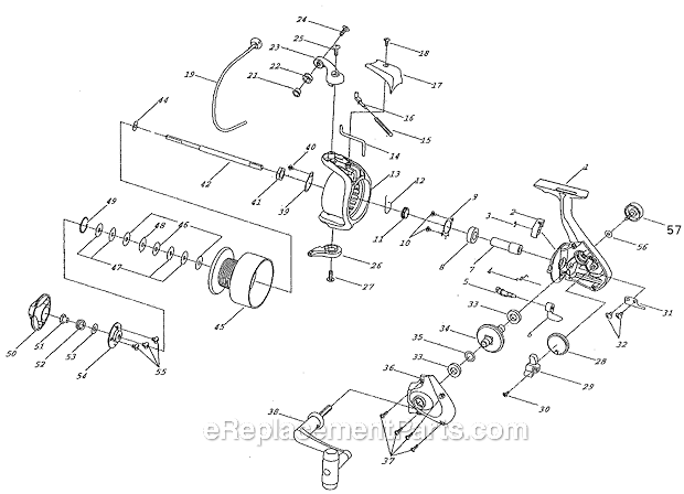 Page A Diagram and Parts List for A170  Shakespeare Spinning Reels