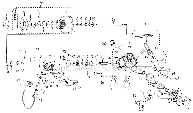 Page A Diagram and Parts List for DCV1035  Shakespeare Spinning Reels