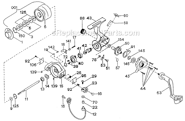 Page A Diagram and Parts List for 250ATM  Shakespeare Spinning Reels