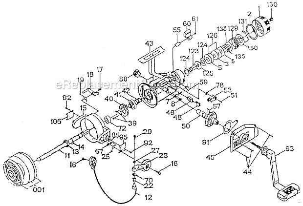 Page A Diagram and Parts List for 2001B-030  Shakespeare Spinning Reels