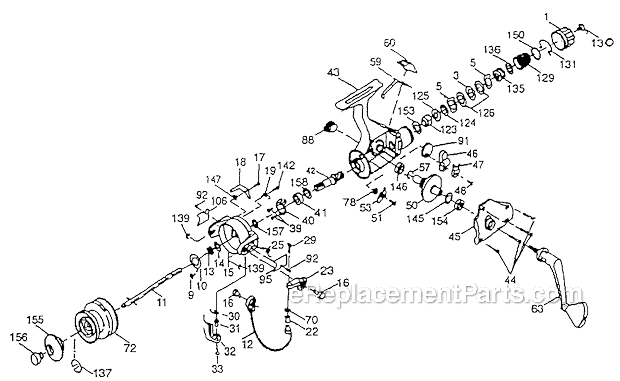 Page A Diagram and Parts List for 2740G  Shakespeare Spinning Reels