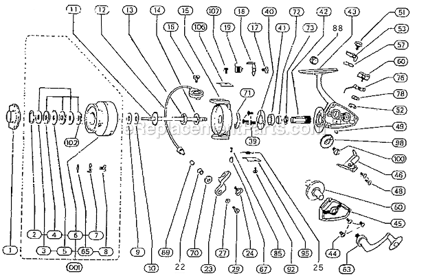 Page A Diagram and Parts List for 2200-050CK  Shakespeare Baitcast Reels