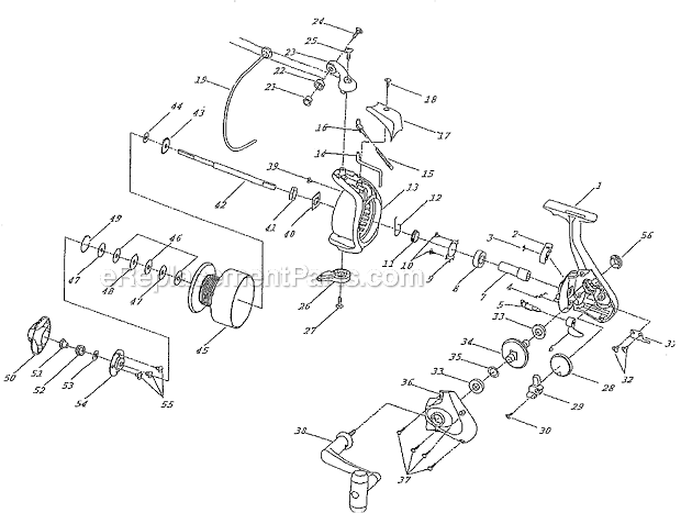 Page A Diagram and Parts List for A55  Shakespeare Spinning Reels