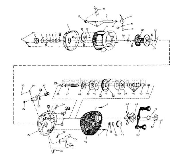 Page A Diagram and Parts List for 1980HB-DF  Shakespeare Baitcast Reels