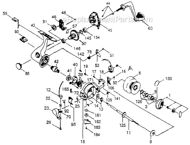 Page A Diagram and Parts List for 2530  Shakespeare Spinning Reels