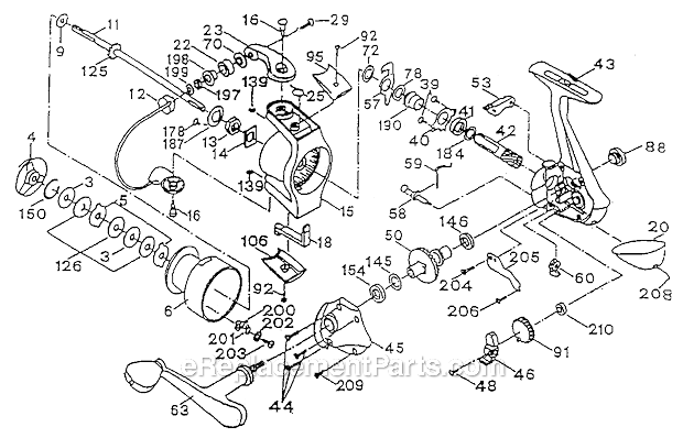Page A Diagram and Parts List for 3825  Shakespeare Spinning Reels