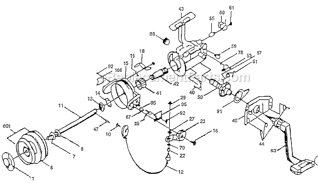 Page A Diagram and Parts List for 2000B-040  Shakespeare Spinning Reels