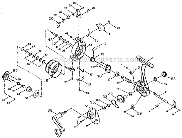 Page A Diagram and Parts List for 225  Shakespeare Spinning Reels