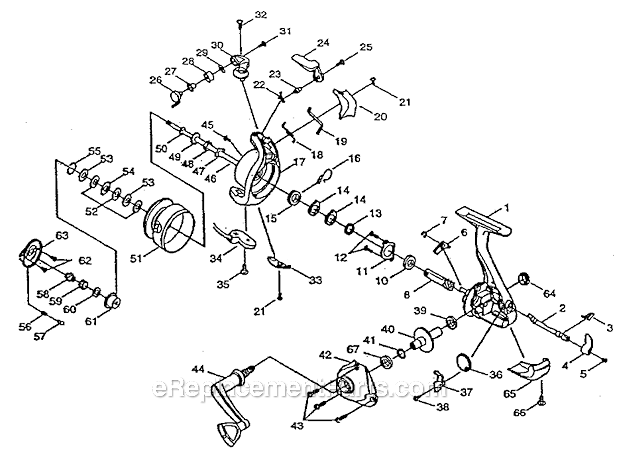 Page A Diagram and Parts List for SS130  Shakespeare Spinning Reels