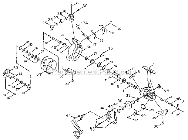 Page A Diagram and Parts List for UCL150  Shakespeare Spincast Reels