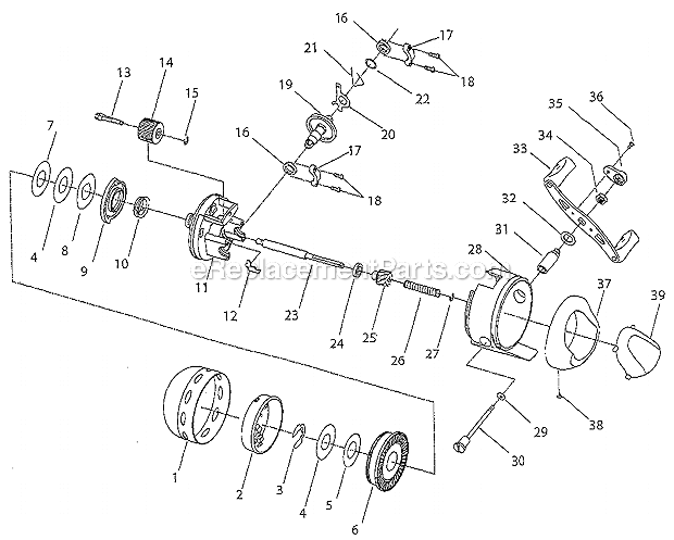 Page A Diagram and Parts List for 2001SA  Shakespeare Spincast Reels