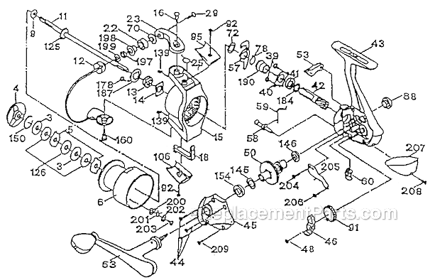 Page A Diagram and Parts List for 3835  Shakespeare Spinning Reels