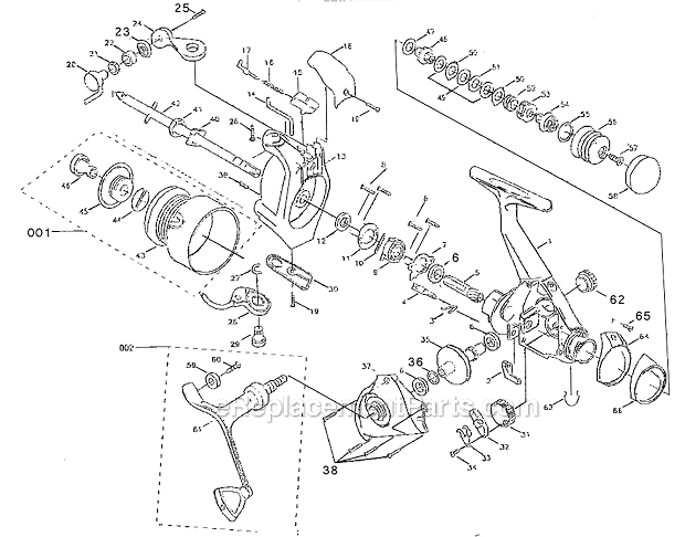 Page A Diagram and Parts List for 4535SB  Shakespeare Baitcast Reels