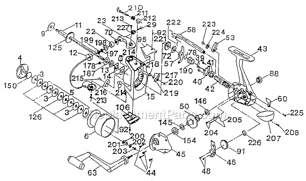 Page A Diagram and Parts List for 3880  Shakespeare Spinning Reels