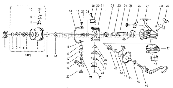 Page A Diagram and Parts List for 2100-035  Shakespeare Spinning Reels