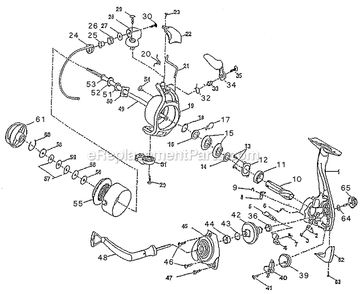 Page A Diagram and Parts List for P4225  Shakespeare Spinning Reels