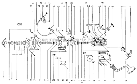 Page A Diagram and Parts List for 2100D-070  Shakespeare Spinning Reels