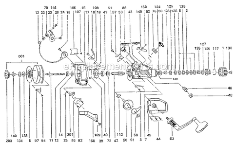 Page A Diagram and Parts List for 2101B-030  Shakespeare Spinning Reels