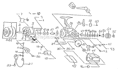 Page A Diagram and Parts List for 2101-030  Shakespeare Spinning Reels