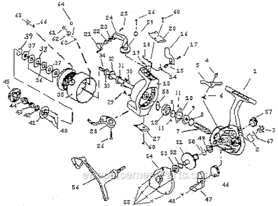 Page A Diagram and Parts List for 2425  Shakespeare Spinning Reels