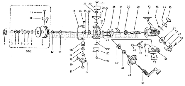 Page A Diagram and Parts List for 2100-070  Shakespeare Spinning Reels