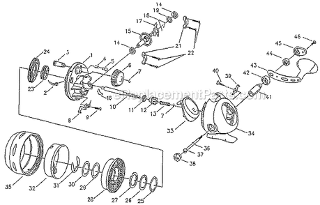 Page A Diagram and Parts List for SW14  Shakespeare Spincast Reels