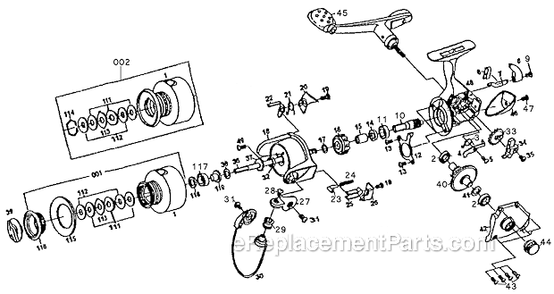 Page A Diagram and Parts List for 4640  Shakespeare Fly Reels