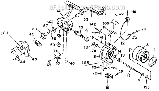 Page A Diagram and Parts List for 125  Shakespeare Spinning Reels
