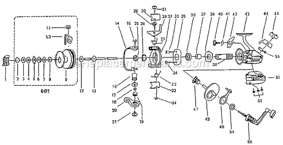 Page A Diagram and Parts List for 2100-050  Shakespeare Spinning Reels