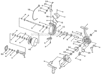 Page A Diagram and Parts List for SP55C  Shakespeare Spincast Reels