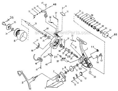 Page A Diagram and Parts List for 5135RD  Shakespeare Baitcast Reels