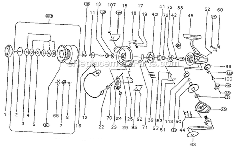 Page A Diagram and Parts List for 2200-070  Shakespeare Baitcast Reels