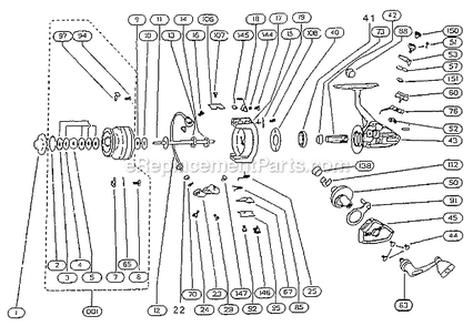 Page A Diagram and Parts List for 2201-025  Shakespeare Spinning Reels