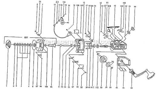 Page A Diagram and Parts List for 2100D-050  Shakespeare Spinning Reels