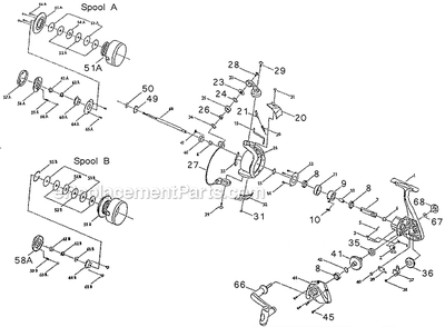 Page A Diagram and Parts List for S35  Shakespeare Baitcast Reels