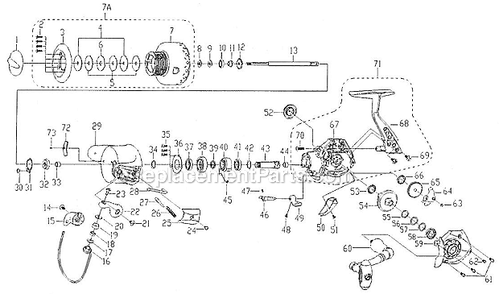 Page A Diagram and Parts List for DCV1035  Shakespeare Spinning Reels