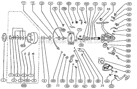 Page A Diagram and Parts List for 2200-050CK  Shakespeare Baitcast Reels