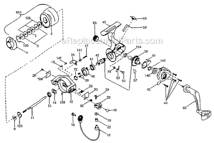 Page A Diagram and Parts List for 250UL  Shakespeare Spinning Reels